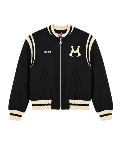 Msgm Logo-detailed Bomber Jacket In Black