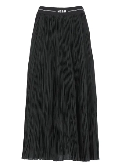 Msgm Woman's Pleated Midi Skirt In Black
