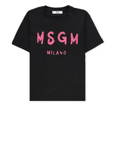 Msgm Kids' Logoed T-shirt In Black