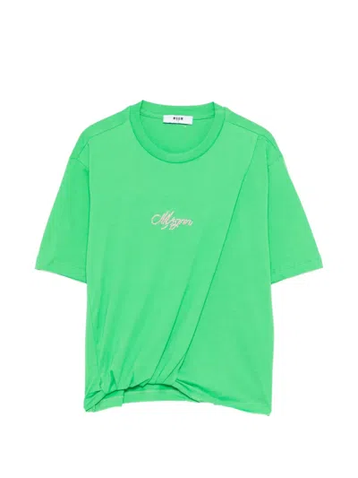 Msgm Kids' Logo-embellished T-shirt In Green