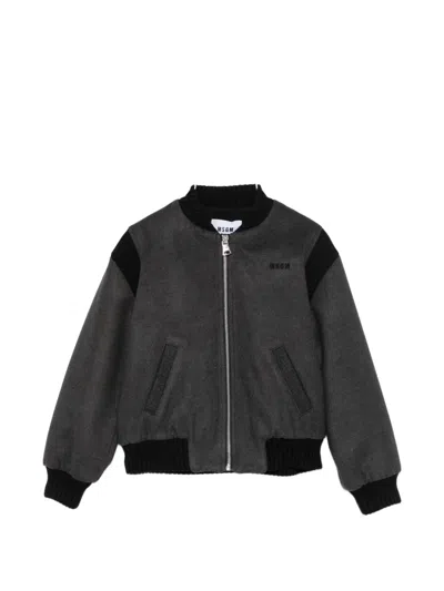Msgm Logo-embroidered Bomber Jacket In 灰色