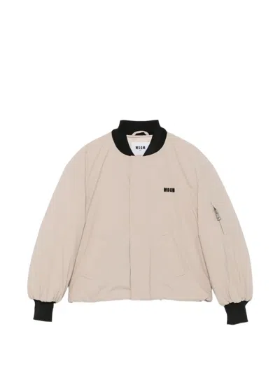 Msgm Kids' Logo-embroidered Bomber Jacket In Neutrals