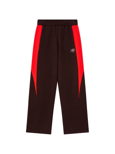 Msgm Logo-embroidered Contrast-panel Track Pants In Brown