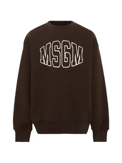 Msgm Kids' Logo-embroidered Cotton Sweater In Brown