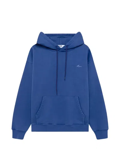 Msgm Logo-embroidered Drawstring Hoodie In Blue
