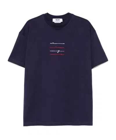 Msgm Logo-embroidered Jersey T-shirt In Purple