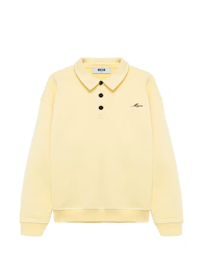 Msgm Logo-embroidered Polo Top In Yellow