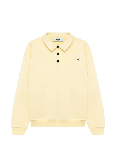 Msgm Logo-embroidered Polo-collar Sweater In Yellow