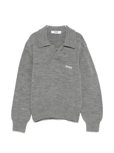 Msgm Logo-embroidered Sweater In Gray