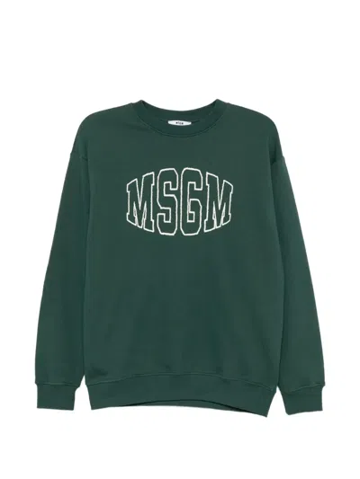 Msgm Kids' Logo-embroidered Sweater In Green