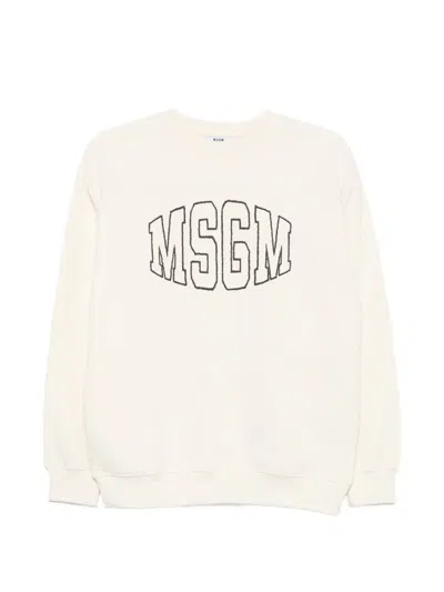 Msgm Logo-embroidered Sweater In Nude