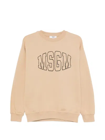 Msgm Logo-embroidered Sweater In Nude