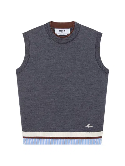 Msgm Logo-embroidered Tank Top In Gray