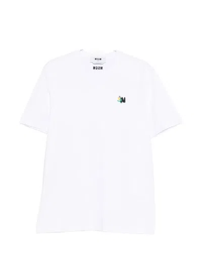 Msgm Logo-embroidered T-shirt In White