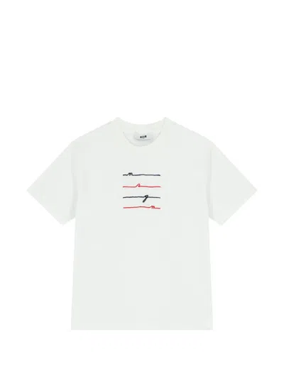 Msgm Kids' Logo-embroidered T-shirt In White