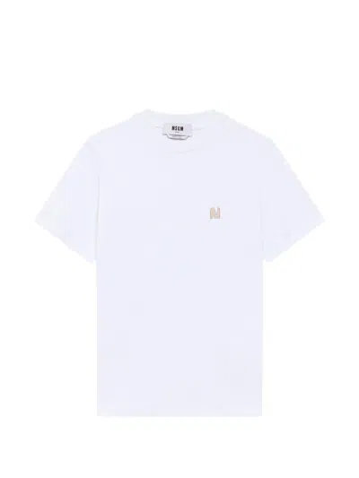 Msgm Logo-embroidered T-shirt In Gray