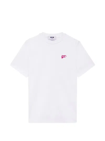 Msgm Logo-embroidered T-shirt In White