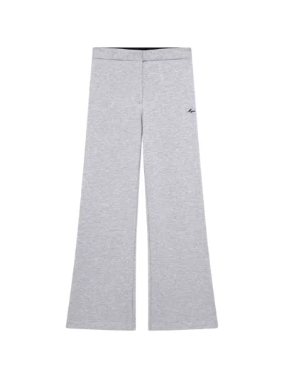Msgm Logo-embroidered Wide-leg Track Pants In Grey