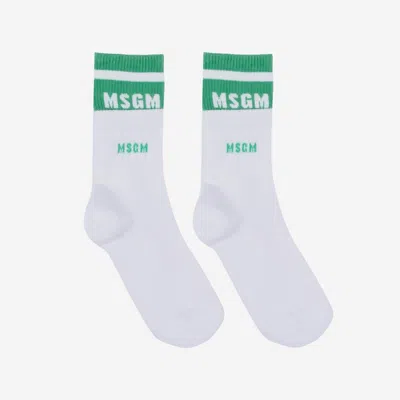 Msgm Logo-jacquard Cotton Blend Tights In White