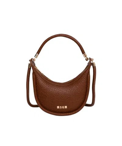 Msgm Logo-lettering Shoulder Bag In Brown
