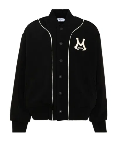 Msgm Logo-patch Bomber Jacket In Black