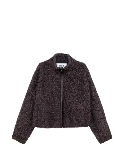 Msgm Logo-patch Bouclé Jacket In Multi