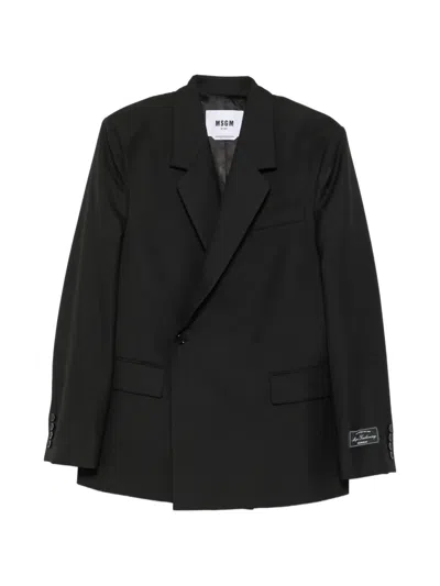 Msgm Logo-patch Double-breasted Blazer In Black