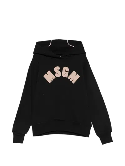 Msgm Kids' Logo-patch Hoodie In Black