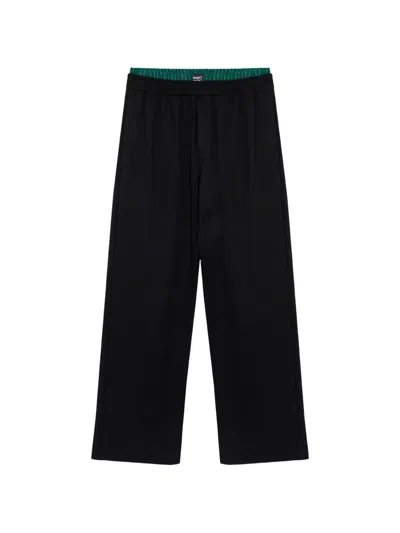 Msgm Logo-patch Layered-waistband Trousers In Blue