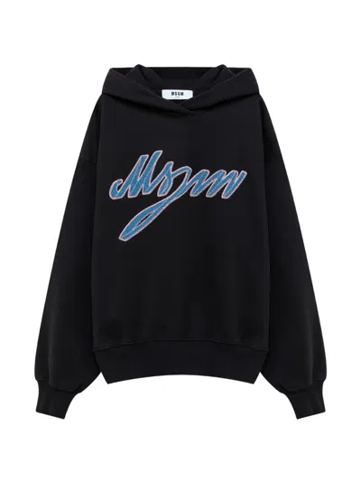 Msgm Logo-patch Oversized Hoodie In Black