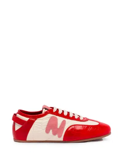 Msgm Logo-patch Panelled Sneakers In Red