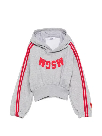 Msgm Kids' Logo-patch Side-stripe Hoodie In Grey