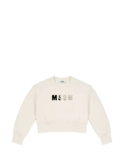 Msgm Kids' Logo-patch Sweatshirt In Neutrals