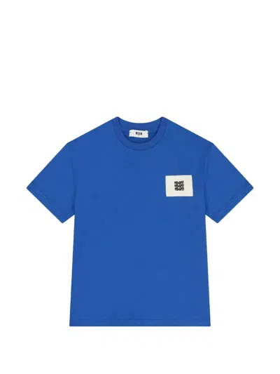 Msgm Kids' Logo-patch T-shirt In Blue