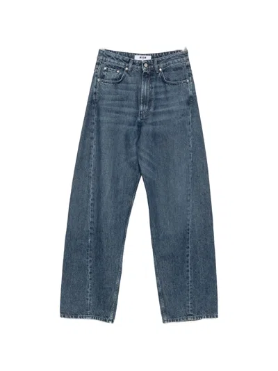 Msgm Logo-patch Wide-leg Jeans In Blue