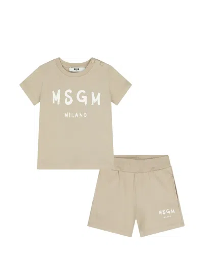 Msgm Logo-print Baby Set In Neutral