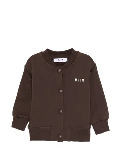 Msgm Babies' Logo-print Bomber Jacket In Brown