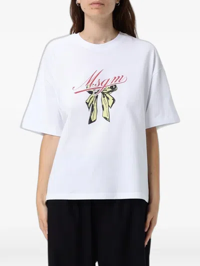 Msgm Logo-print Bow-detail T-shirt In Multi