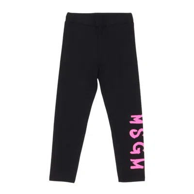 Msgm Logo-print Cotton Leggings In Black