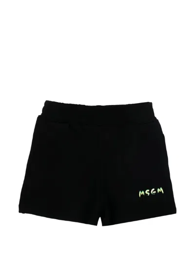 Msgm Kids' Logo-print Cotton Shorts In Black