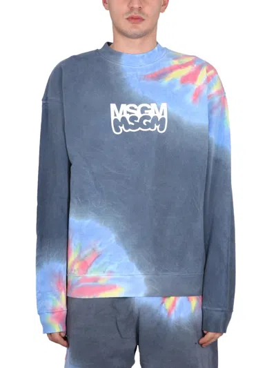 Msgm Logo-print Cotton Sweatshirt In Blue