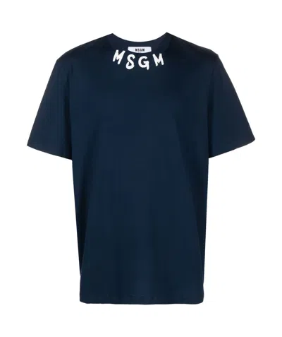 Msgm Logo-print Cotton T-shirt In Blue