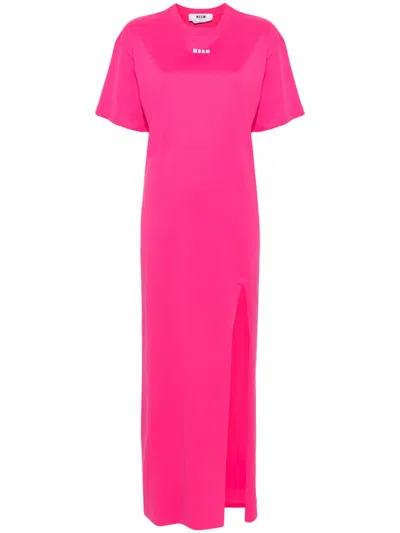 Msgm Logo-print Cotton T-shirt Dress In Pink