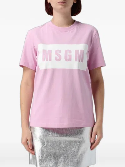 Msgm Logo-print Cotton T-shirt In Pink