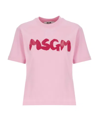 Msgm Logo-print Cotton T-shirt In Pink