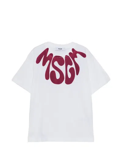 Msgm Kids' Logo-print Cotton T-shirt In White