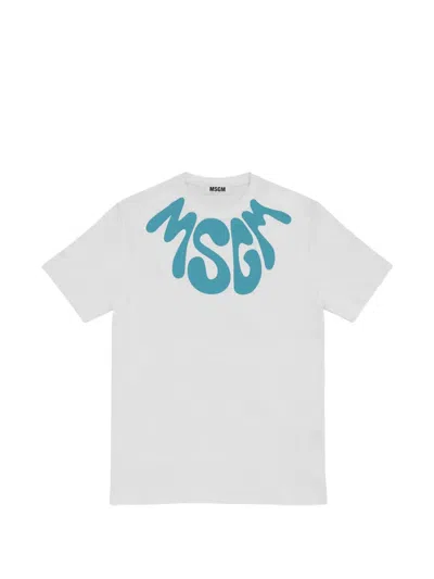 Msgm Kids' Logo-print Cotton T-shirt In White