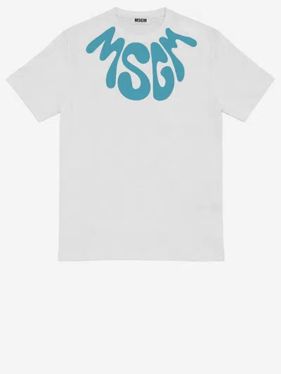 Msgm Kids'  Logo-print Cotton T-shirt In White