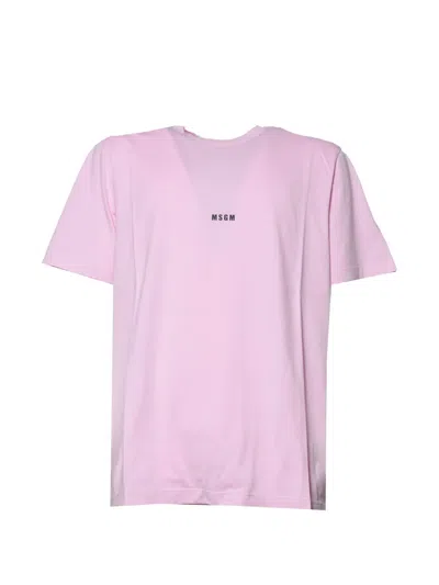 Msgm Logo-print Crew-neck T-shirt In Pink