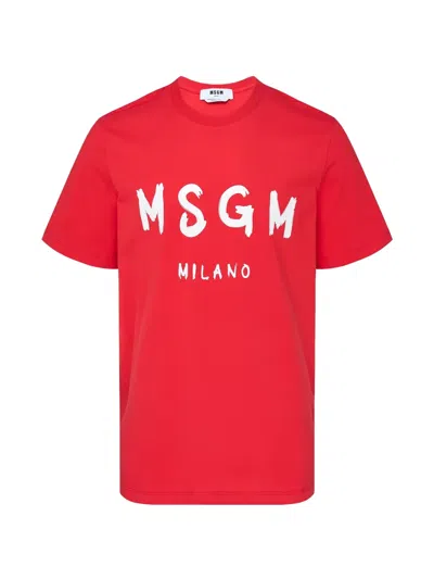 Msgm Logo-print Crew-neck T-shirt In Red